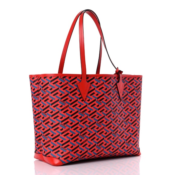 Versace La Greca Smile Signature Shopper Tote Blue Red - Picture 4 of 4